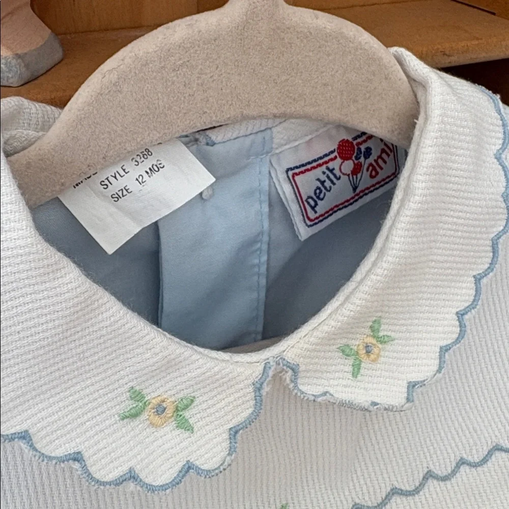 Vintage Petit Ami Light Blue Blouse with Embroidered Collar